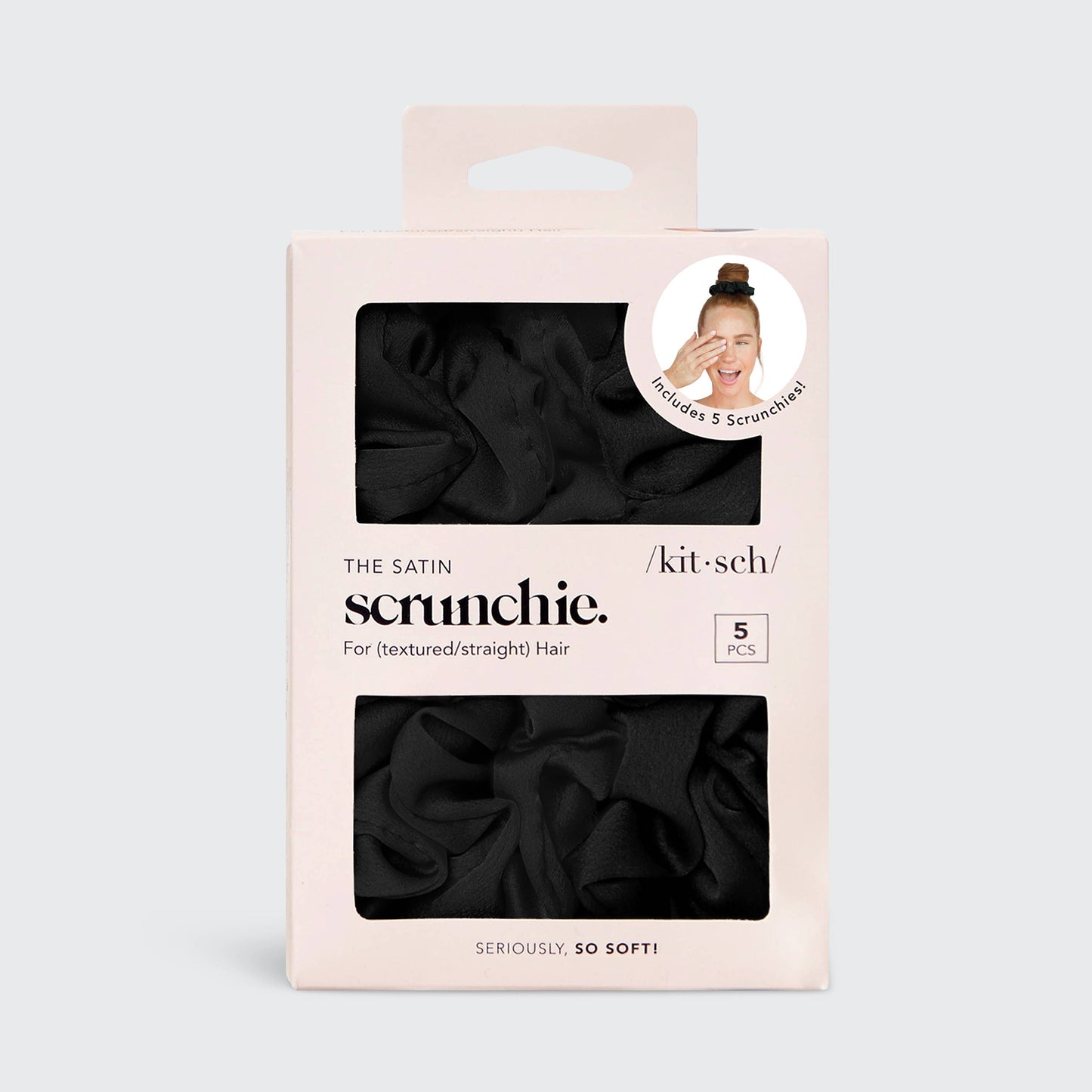 KITSCH - Satin Sleep Scrunchies 5pc - Black