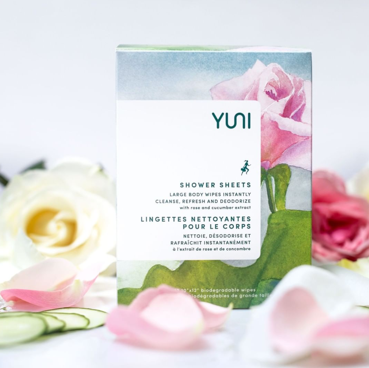 YUNI Beauty - ROSE CUCUMBER SHOWER SHEETS Large Biodegradable Body Wipes