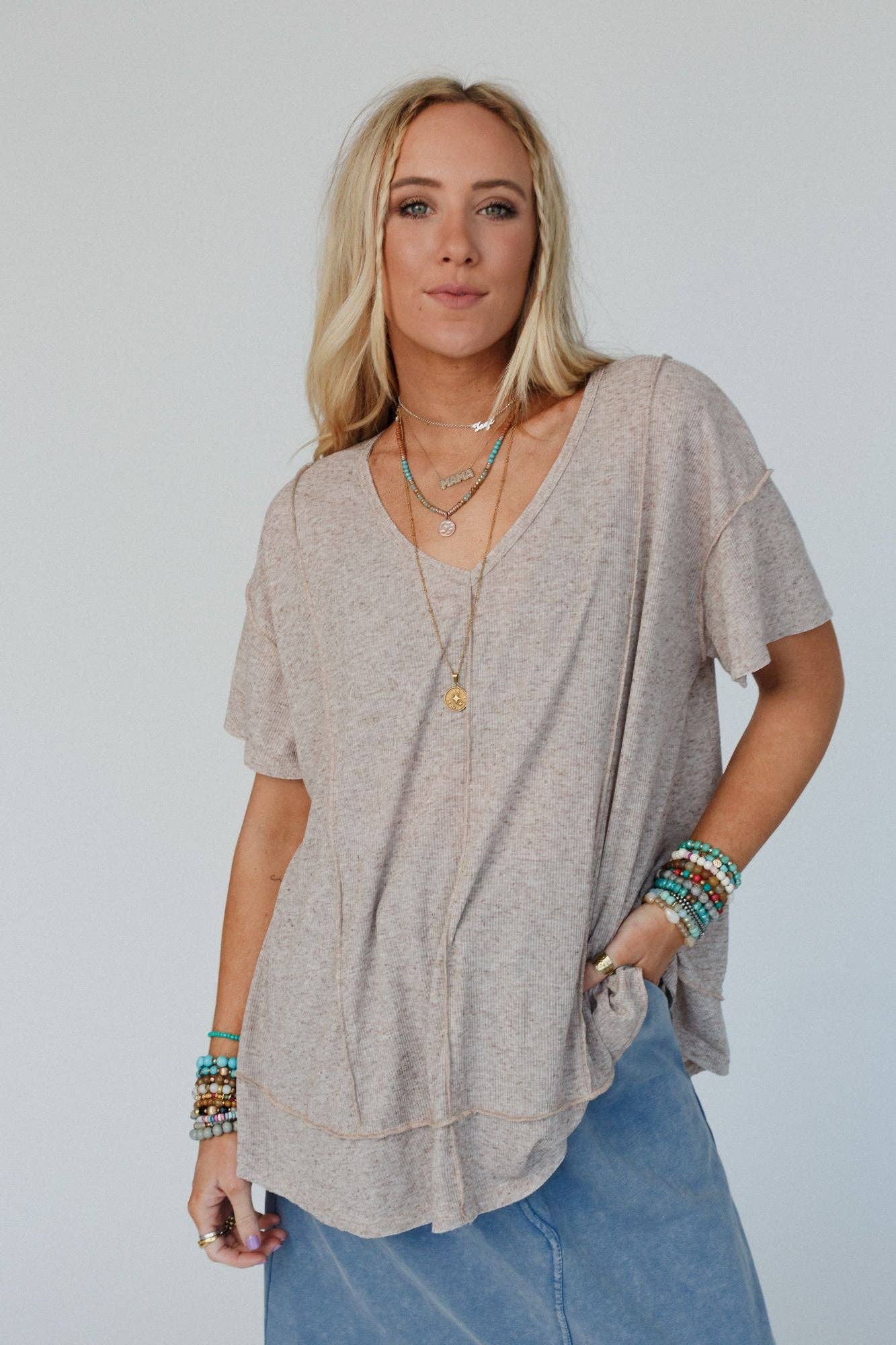Nestled In Ribbed Knit Top