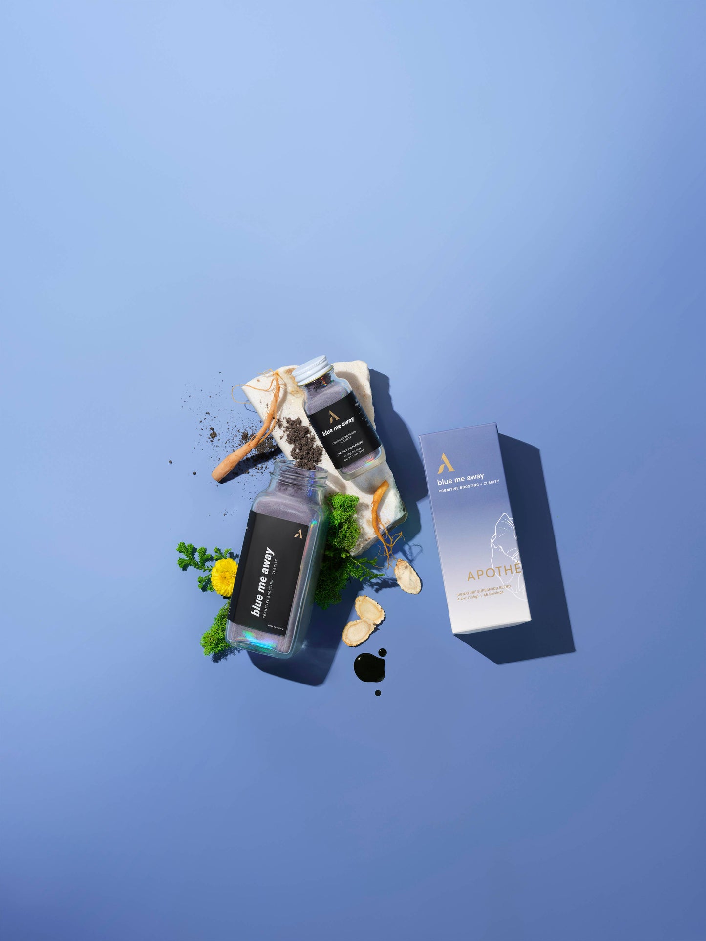 Blue Me Away, non-caffeine energy + cortisol control.