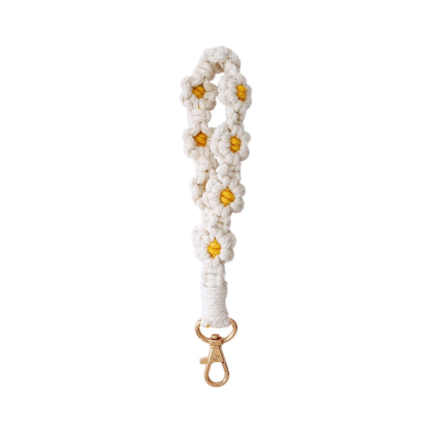 Macrame Daisy Flower Wristlet Keychain