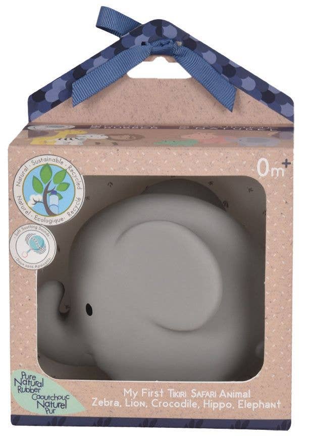 Tikiri Toys LLC - Elephant Natural Organic Rubber Teether, Rattle & Bath Toy
