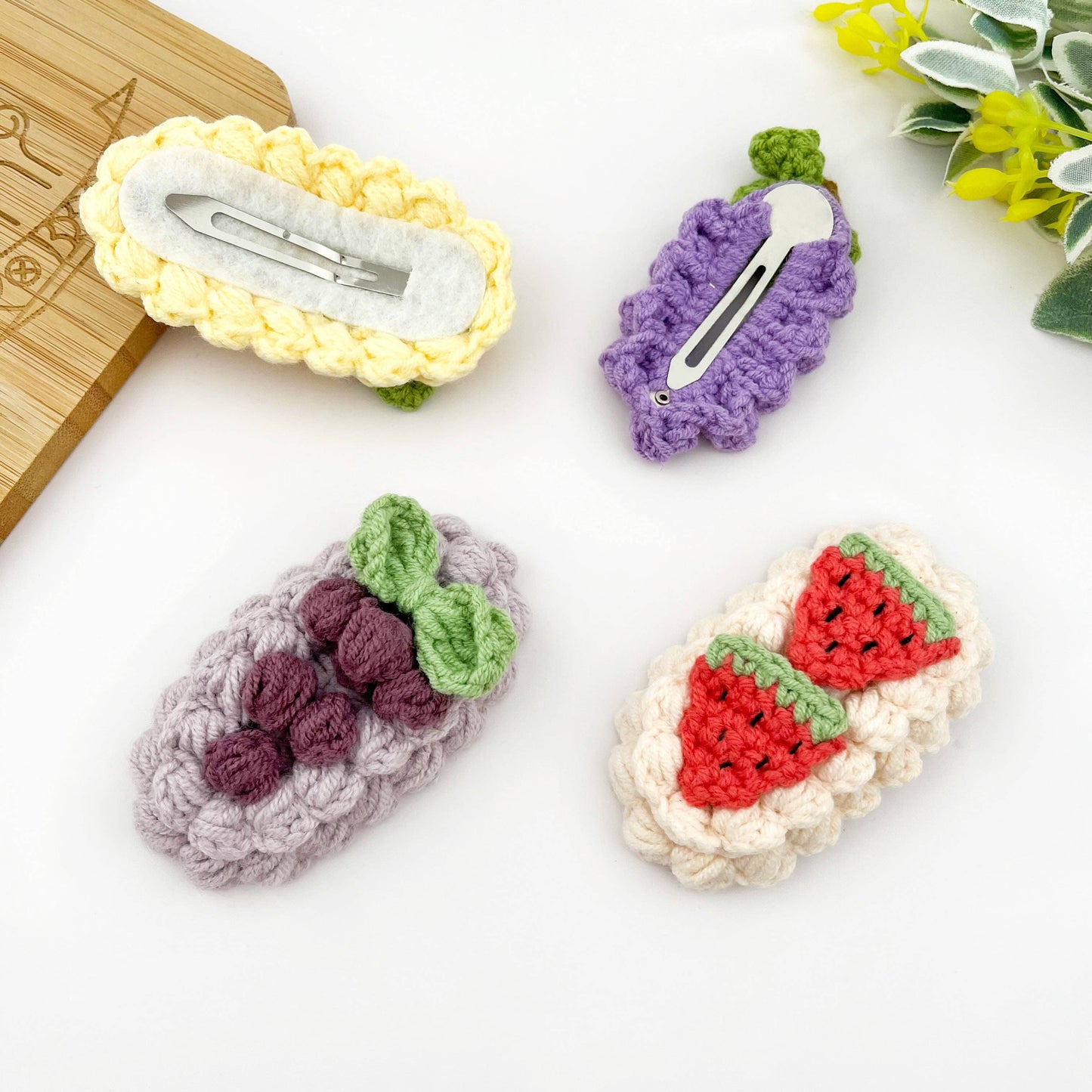 Handmade Crochet Fruit Hair Clips, Yarn Knitted Hair Barrett