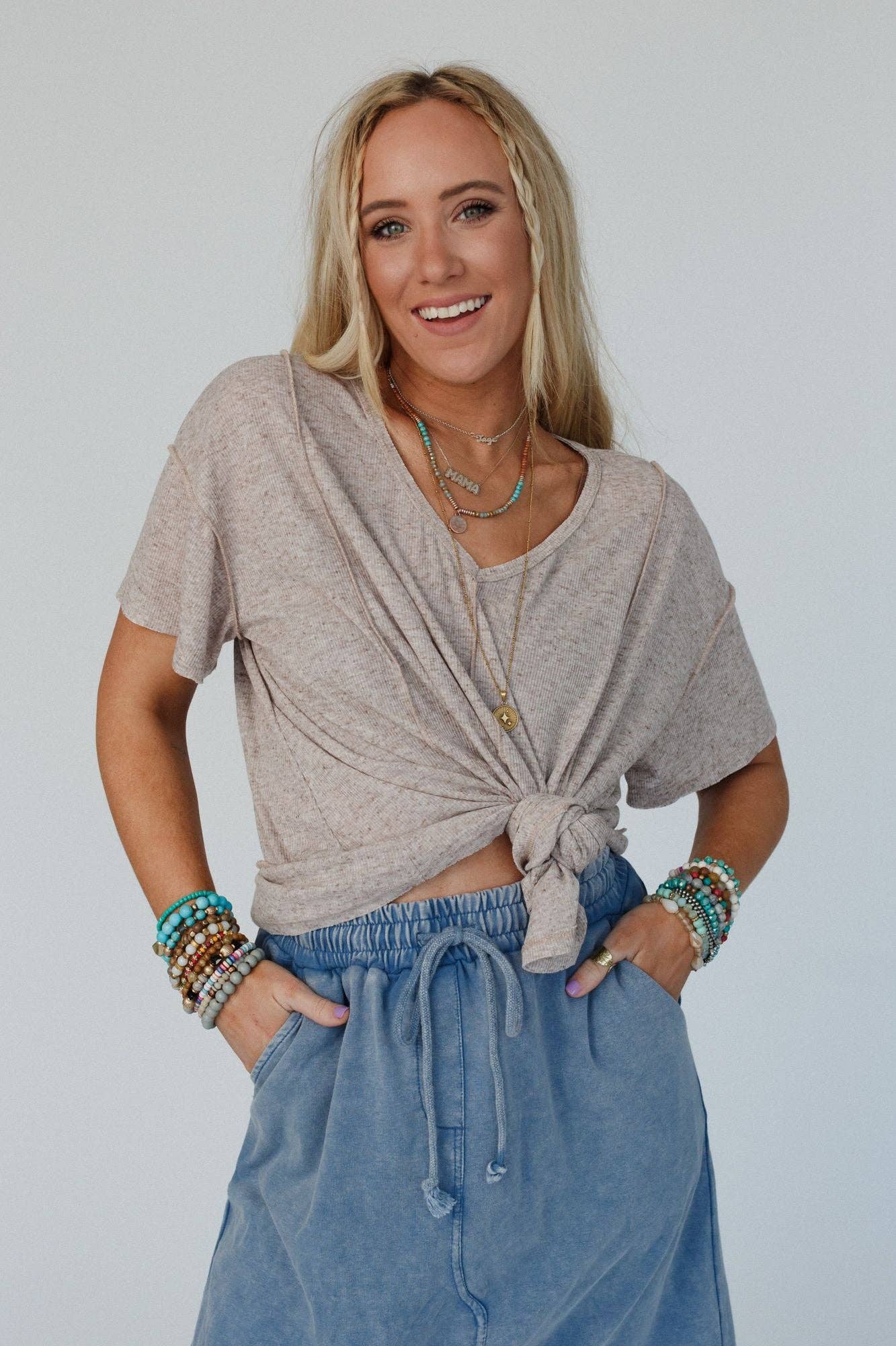 Nestled In Ribbed Knit Top