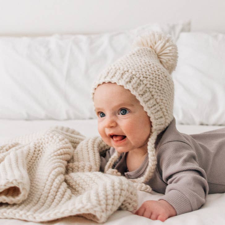 Natural Garter Stitch Knit Bonnet