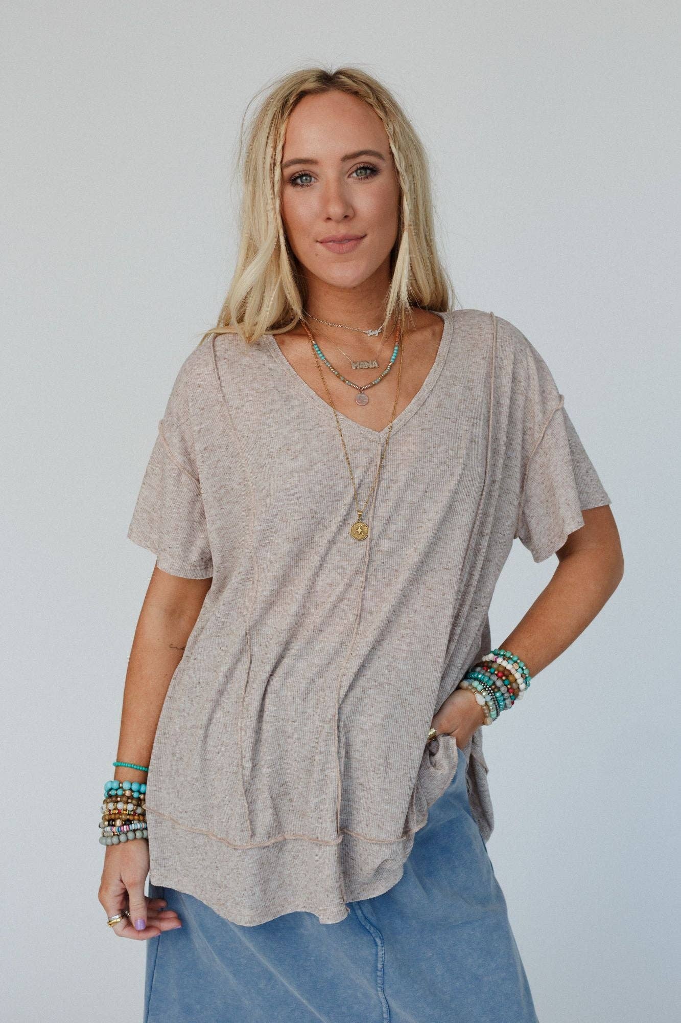 Nestled In Ribbed Knit Top