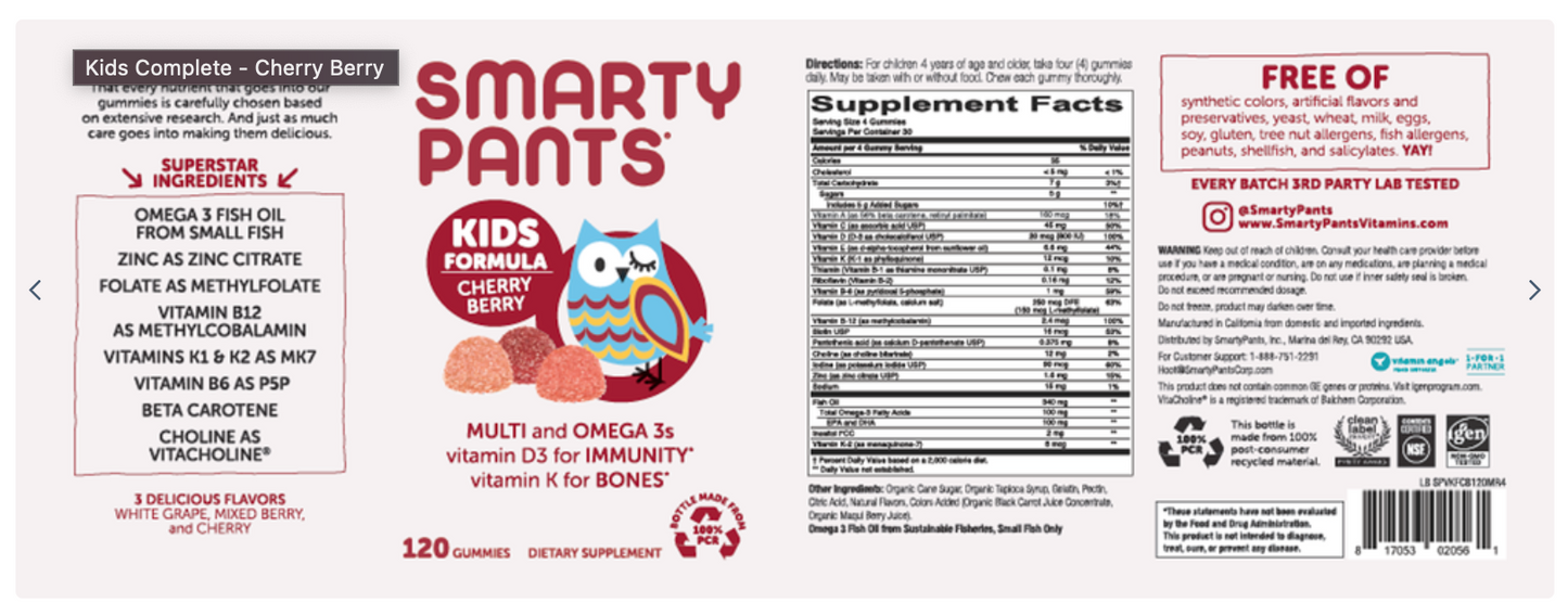 Smarty Pants Kids Multi and Omega 3 120 count