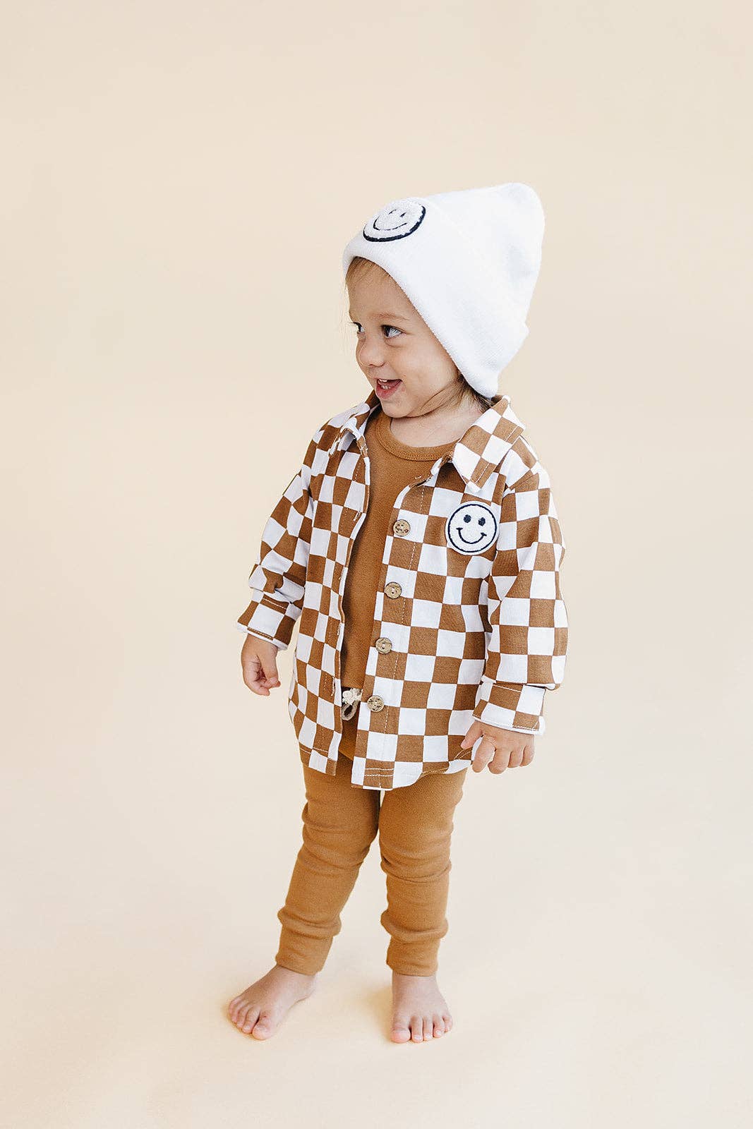 Baby Kids Cotton Fall Shacket | Smiley Checkered Copper