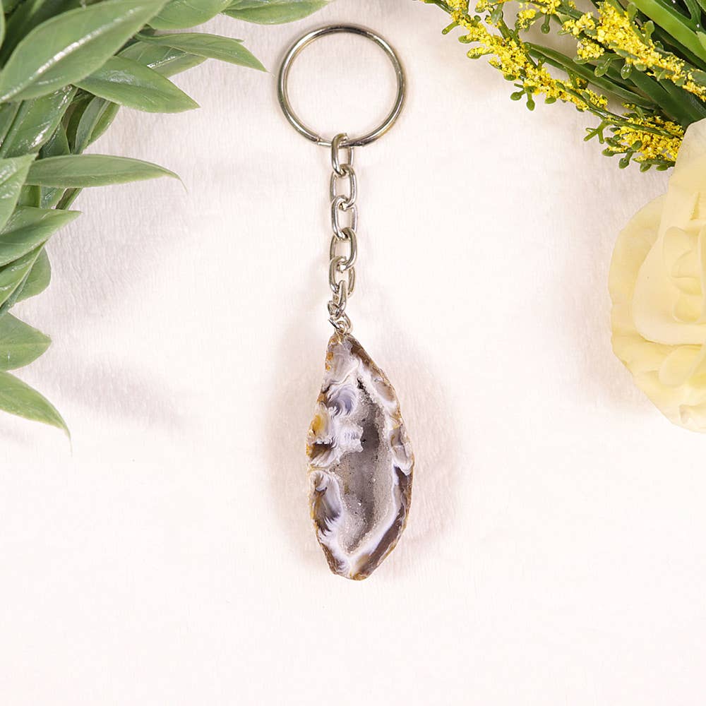 Natural Agate Geode Key Chain | Gemstone Key Chain