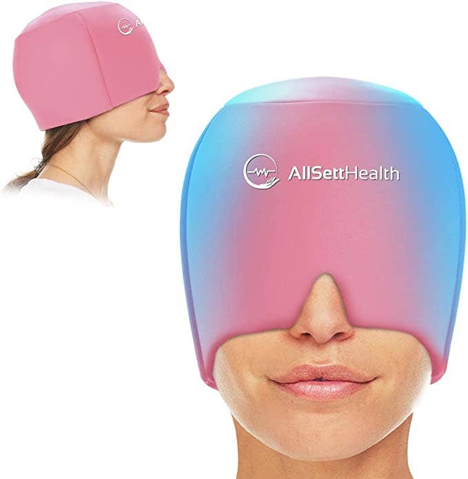 Migraine Relief Cap Ice Head Wrap Headache Hat, Pink