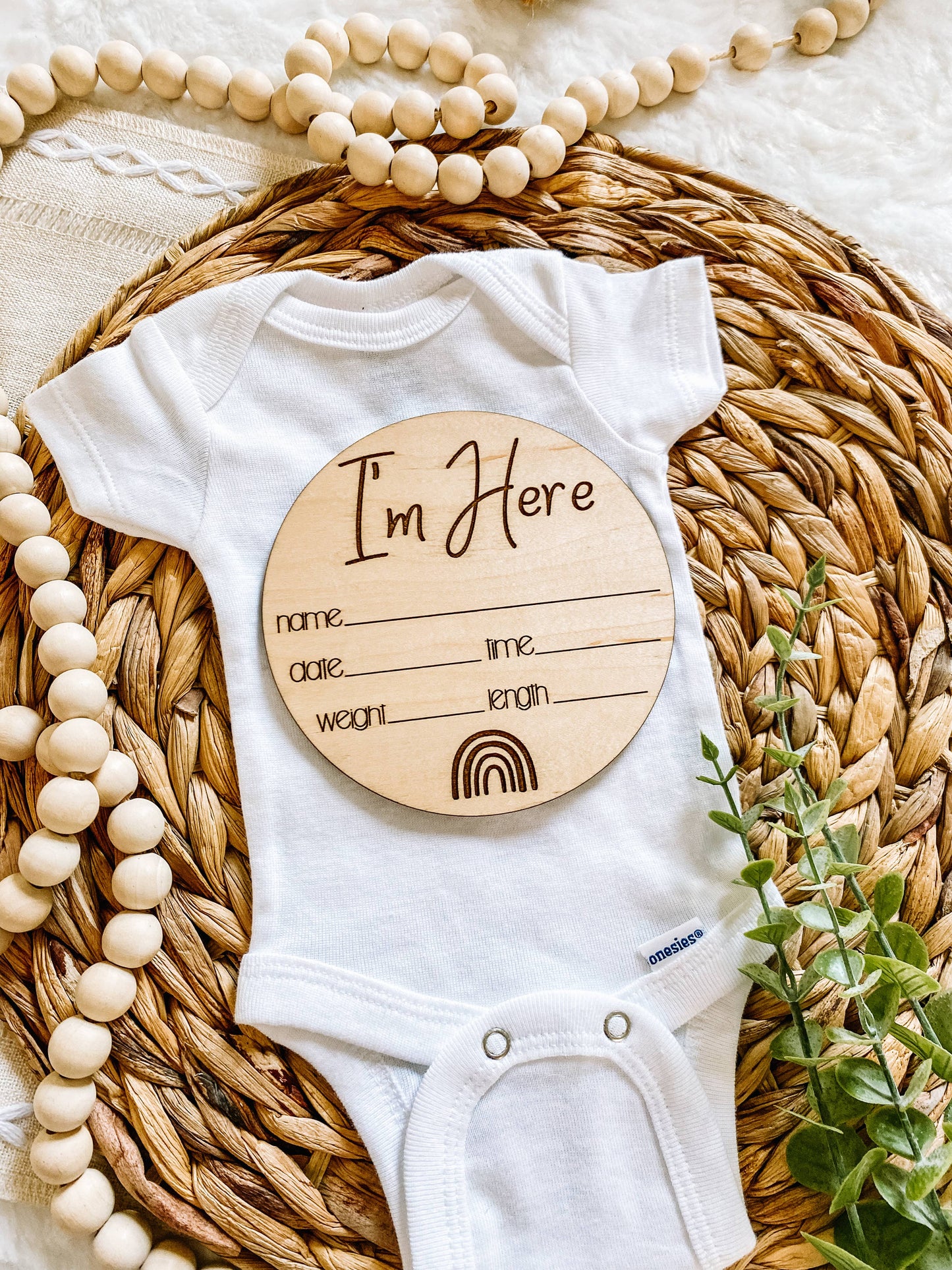 Rainbow Birth Announcement Wood Stat Plaque