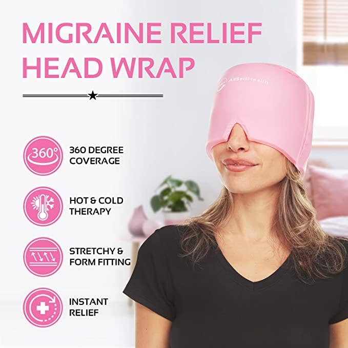 Migraine Relief Cap Ice Head Wrap Headache Hat, Pink