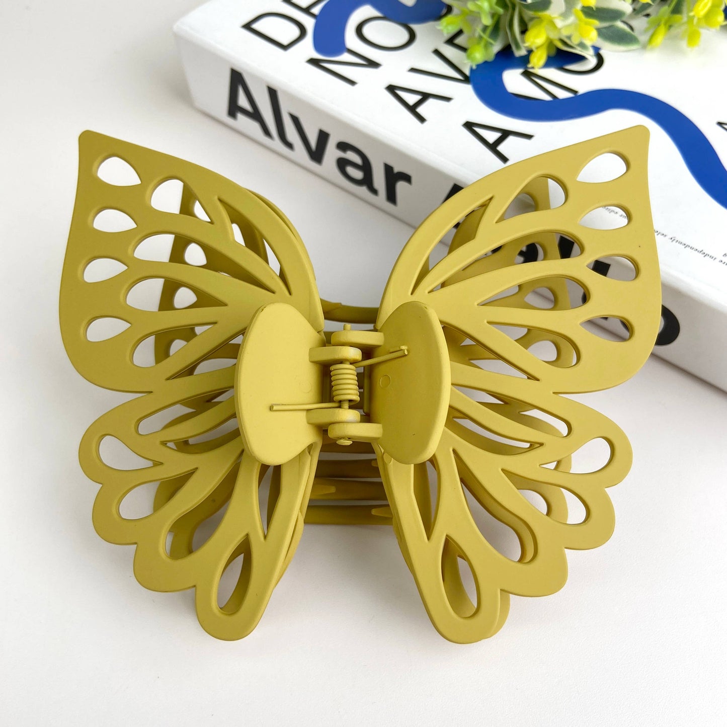 Double layer hollow butterfly hair clip frosted