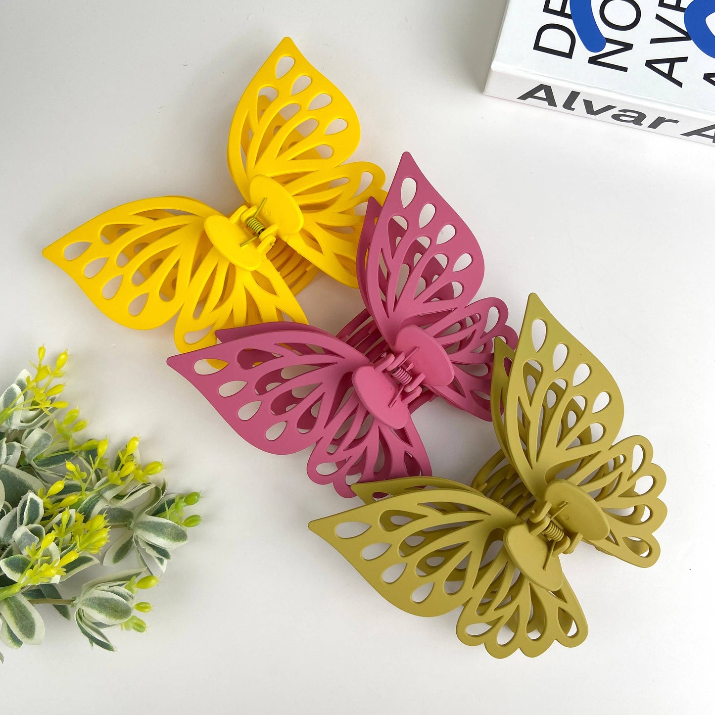 Double layer hollow butterfly hair clip frosted