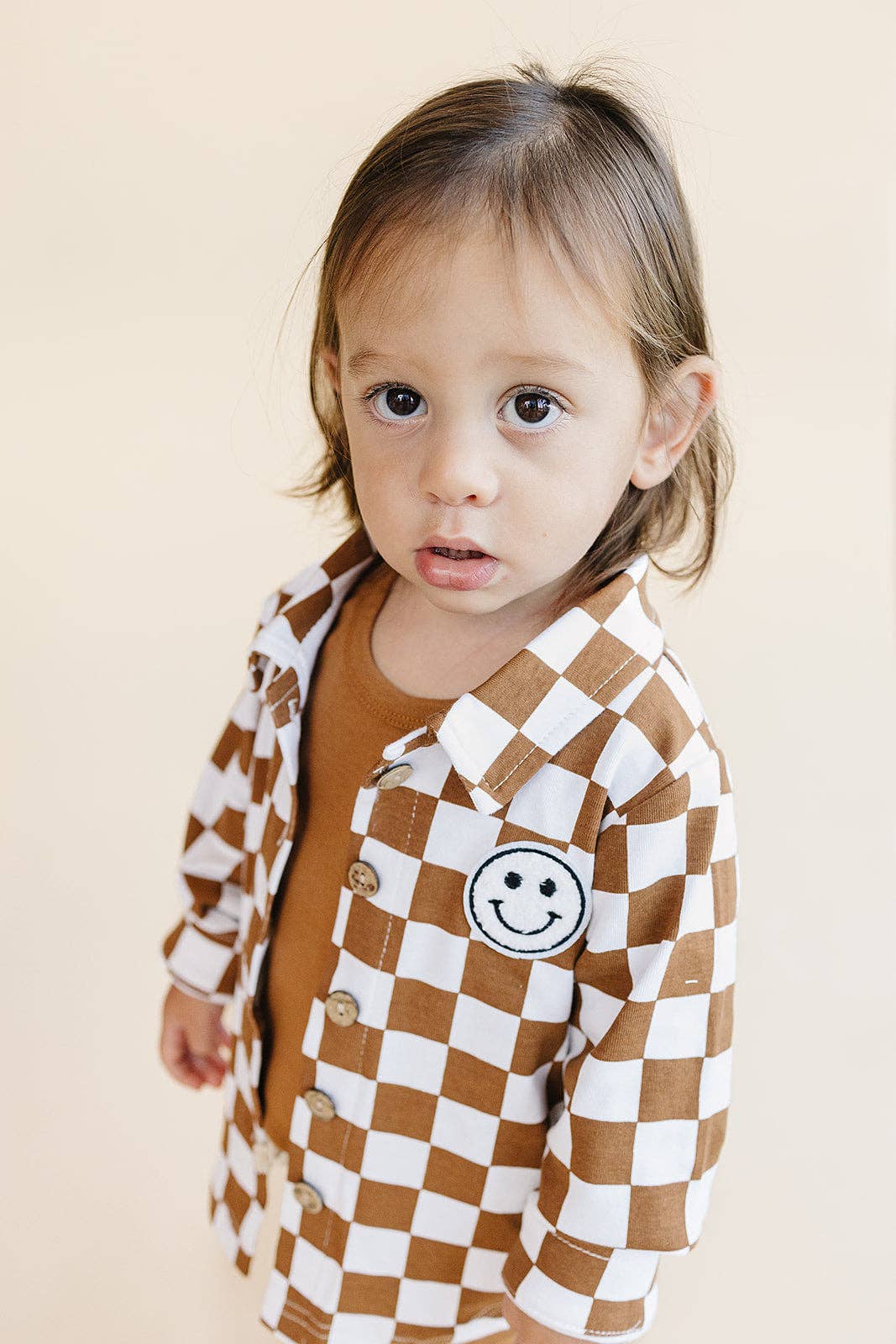 Baby Kids Cotton Fall Shacket | Smiley Checkered Copper