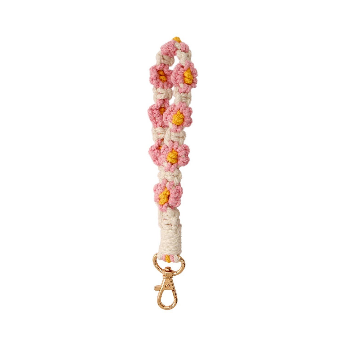 Macrame Daisy Flower Wristlet Keychain