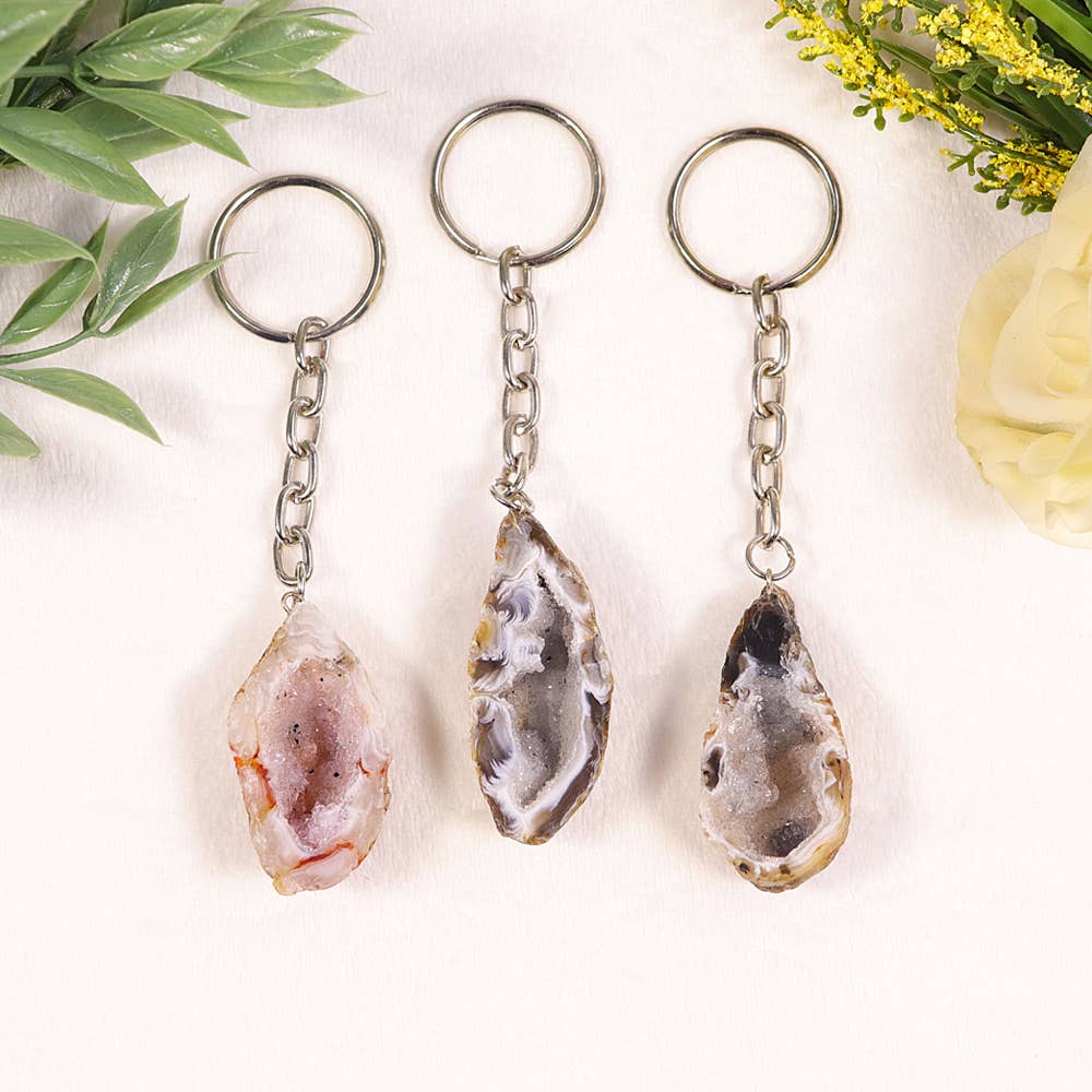 Natural Agate Geode Key Chain | Gemstone Key Chain