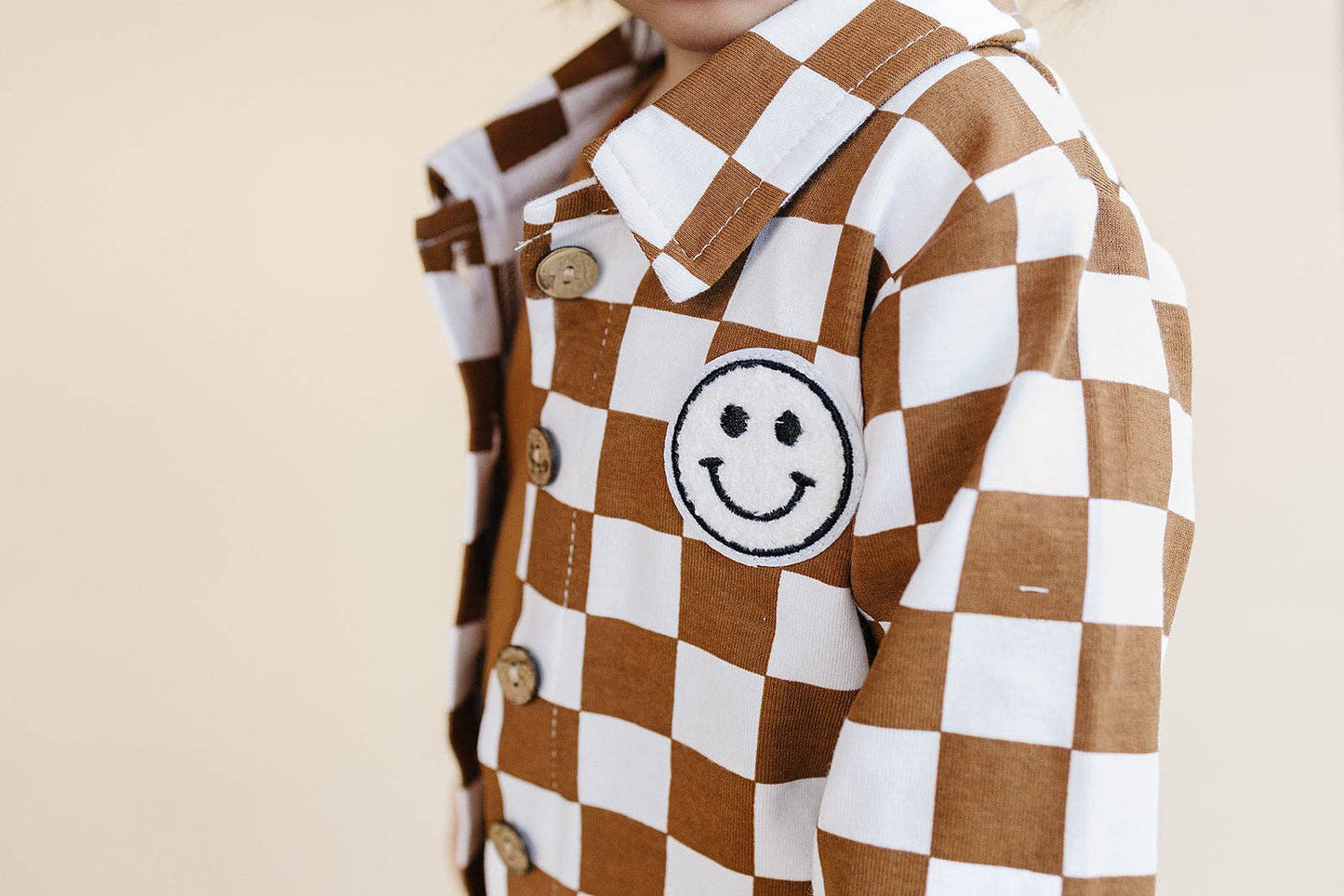 Baby Kids Cotton Fall Shacket | Smiley Checkered Copper