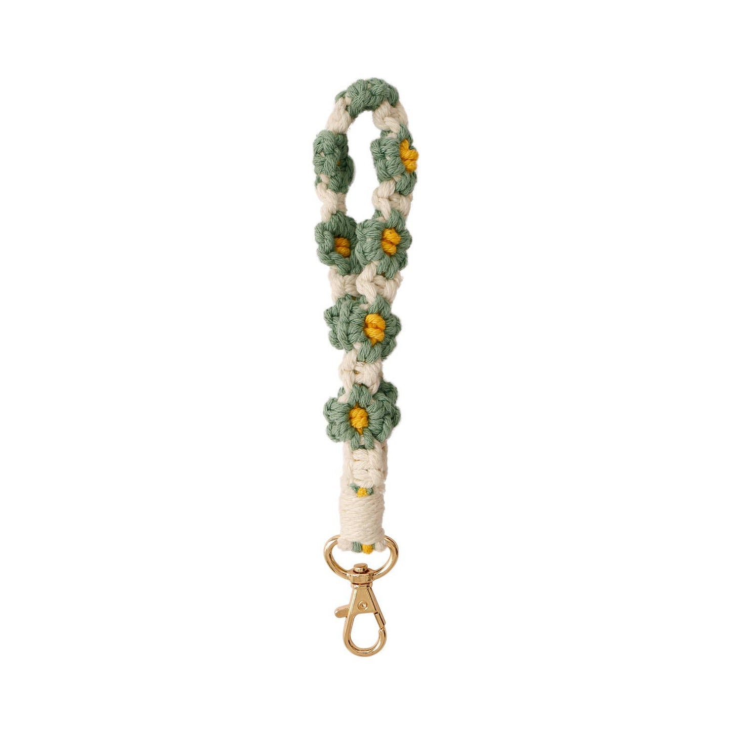Macrame Daisy Flower Wristlet Keychain