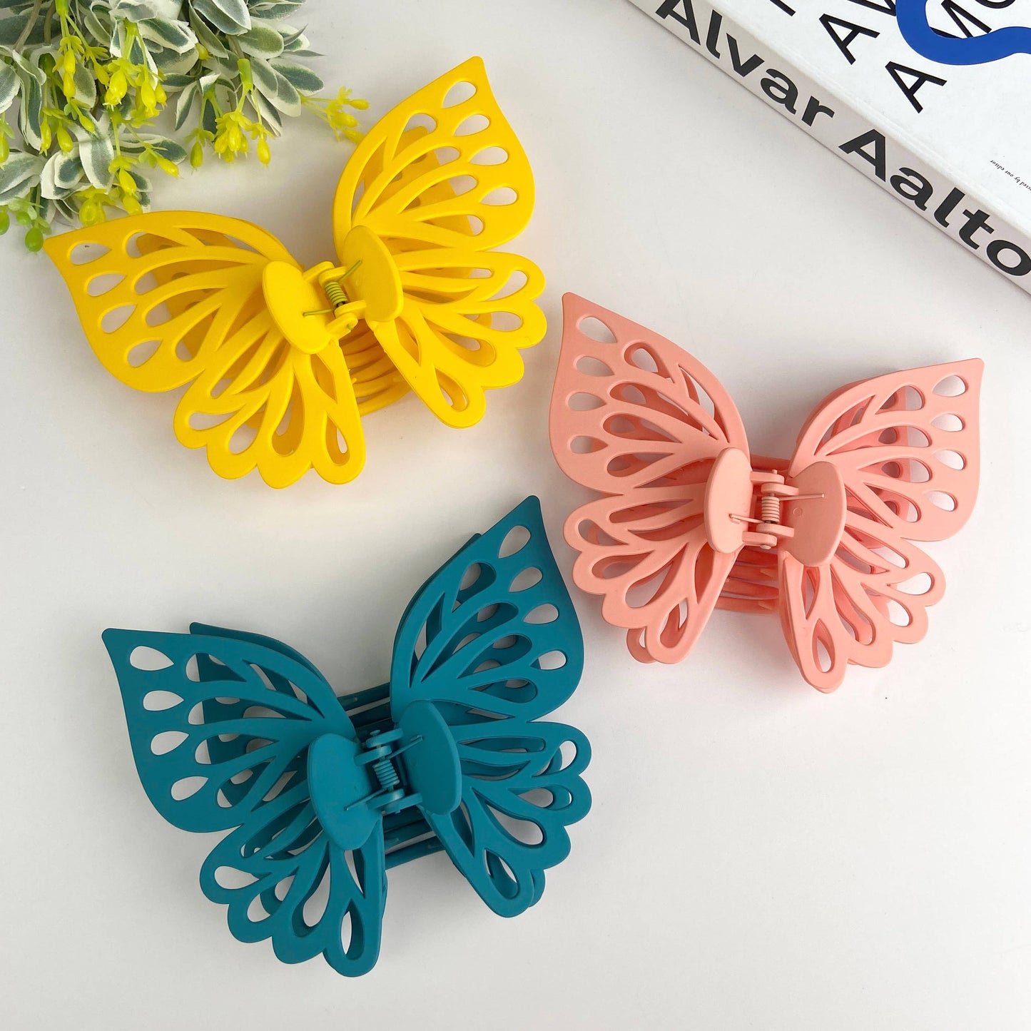 Double layer hollow butterfly hair clip frosted