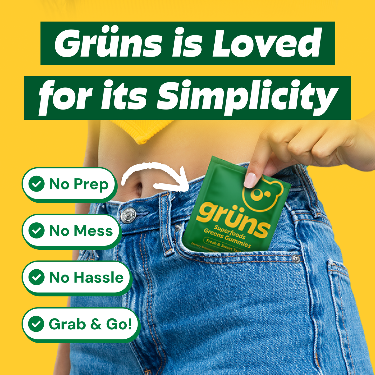 Grüns Adult Superfood Greens Gummies, 30 Servings