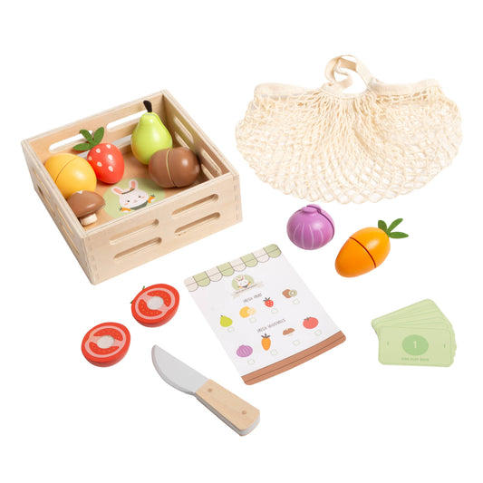 Wooden Farmers Market Toy Set, 21-Piece Pretend Play