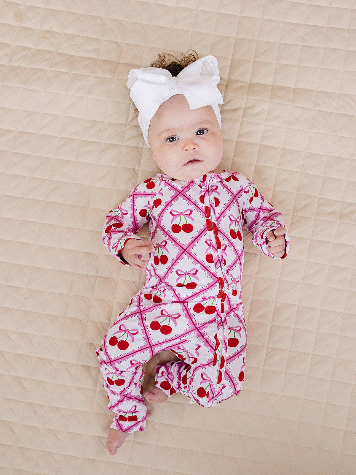 Bamboo Zip Romper | Cherry Bow