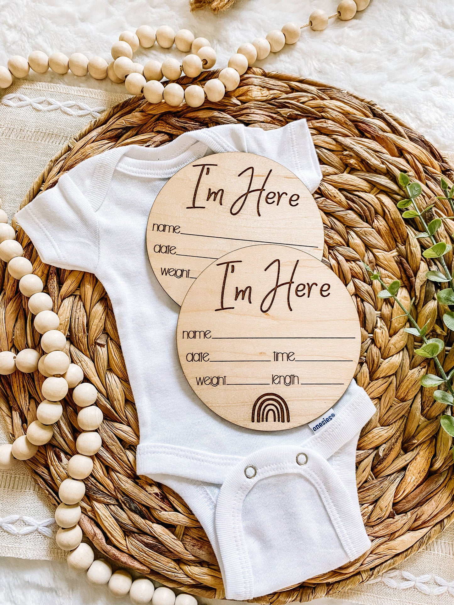 Rainbow Birth Announcement Wood Stat Plaque