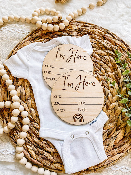 Rainbow Birth Announcement Wood Stat Plaque