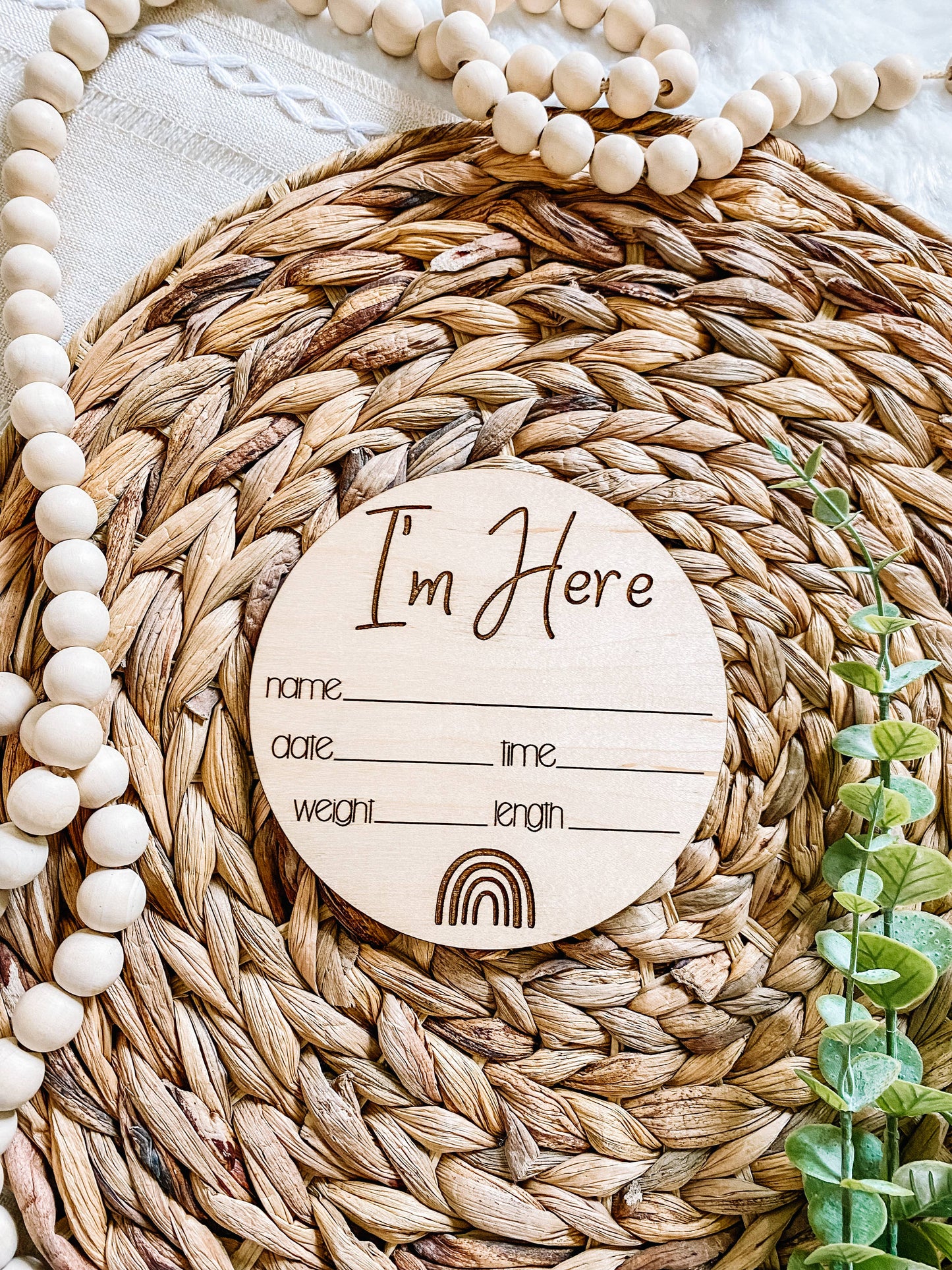 Rainbow Birth Announcement Wood Stat Plaque