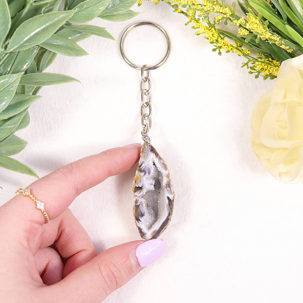 Natural Agate Geode Key Chain | Gemstone Key Chain