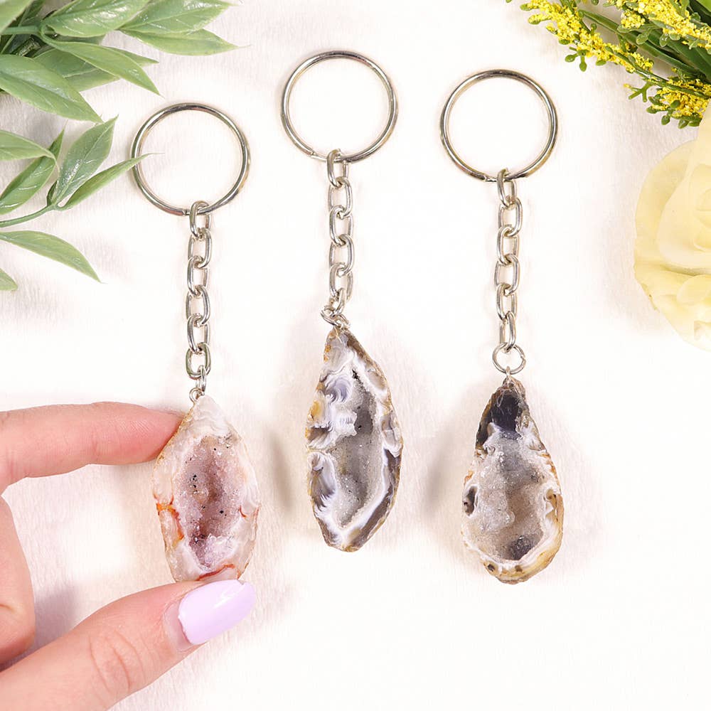 Natural Agate Geode Key Chain | Gemstone Key Chain