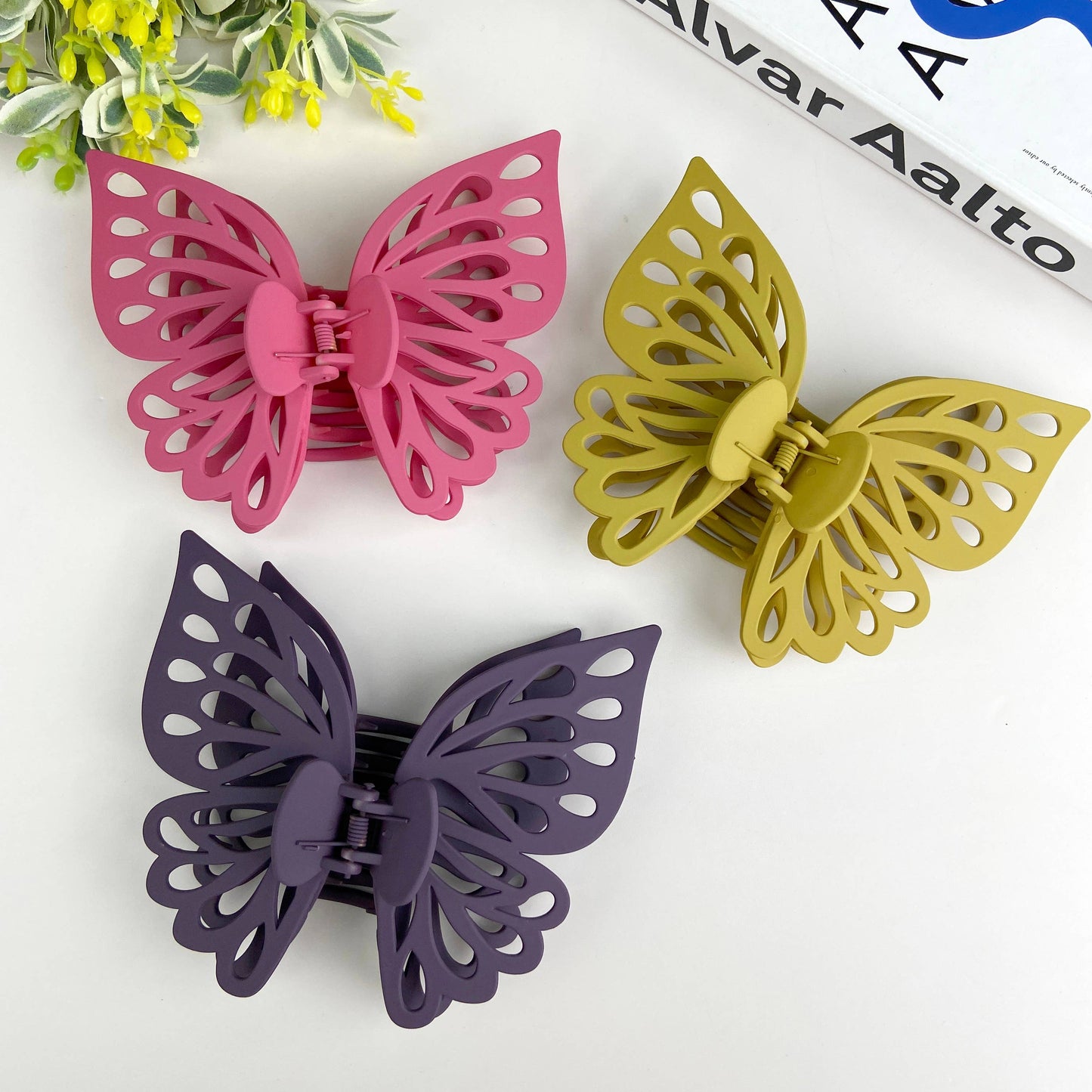 Double layer hollow butterfly hair clip frosted