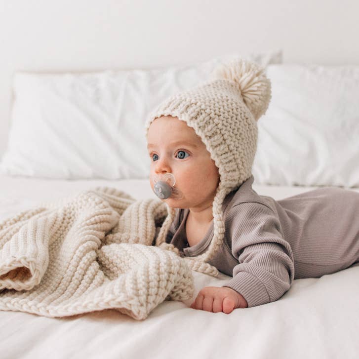 Natural Garter Stitch Knit Bonnet