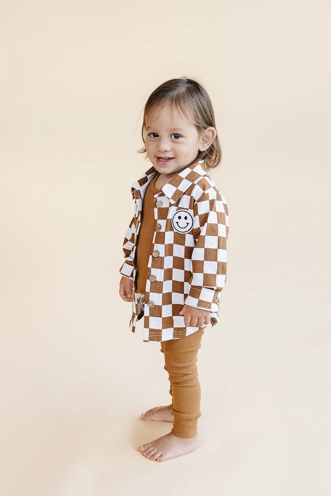 Baby Kids Cotton Fall Shacket | Smiley Checkered Copper