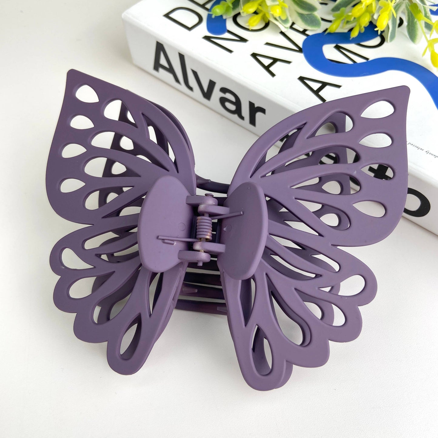 Double layer hollow butterfly hair clip frosted
