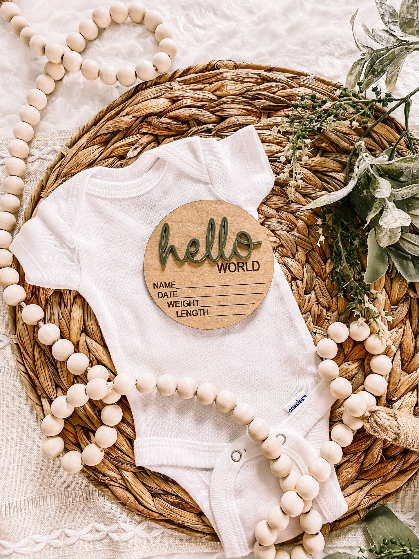 Hello World Birth Stat Announcement Wood Disc - Layered 3D