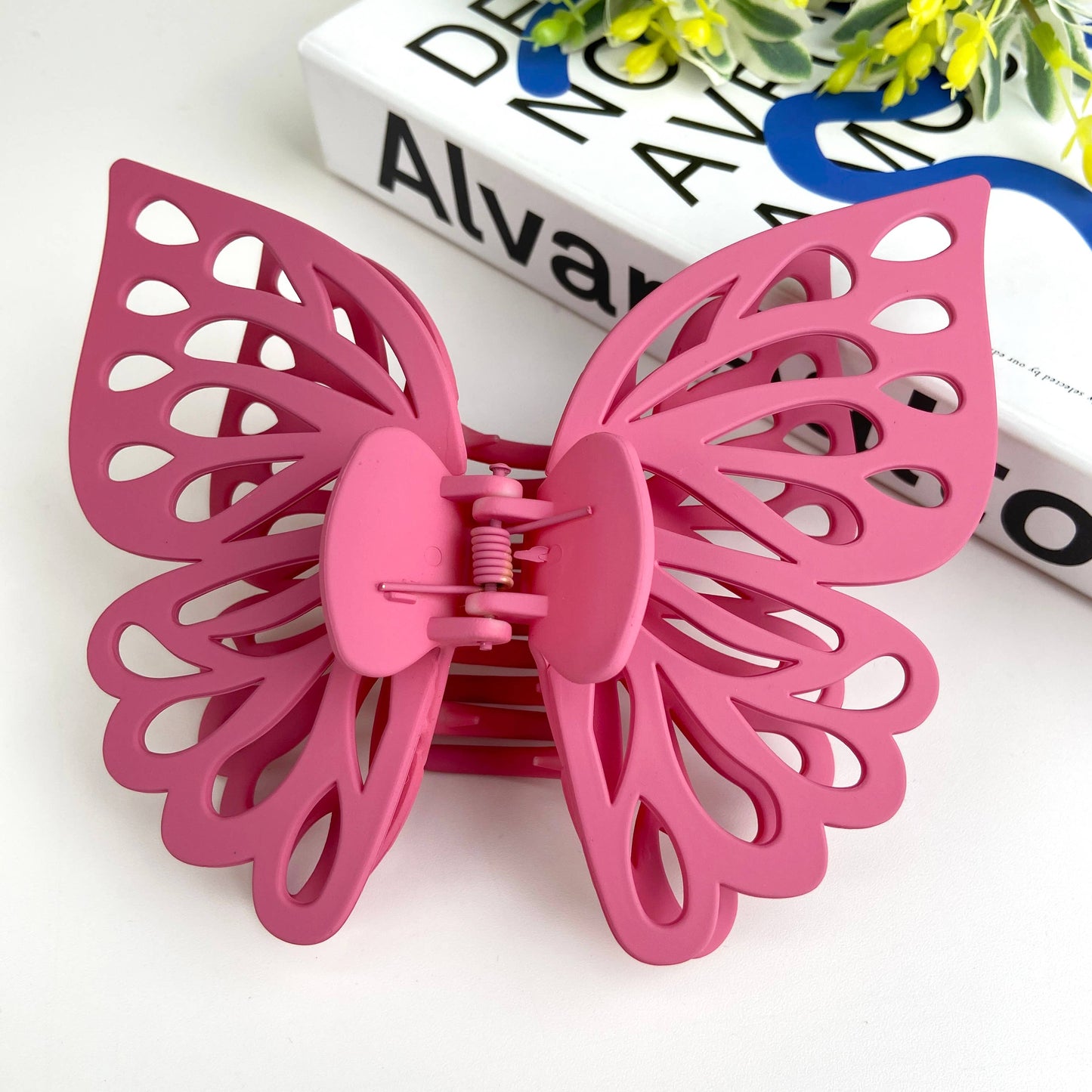 Double layer hollow butterfly hair clip frosted