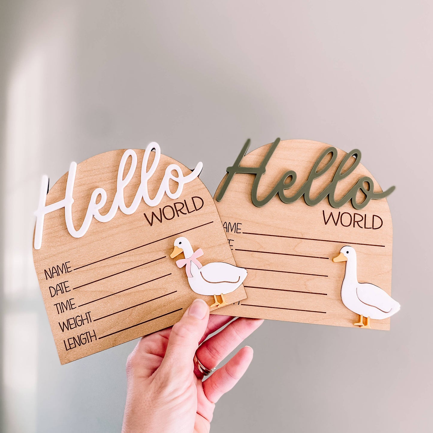 Hello World Birth Stat Sign - Goose with Bow