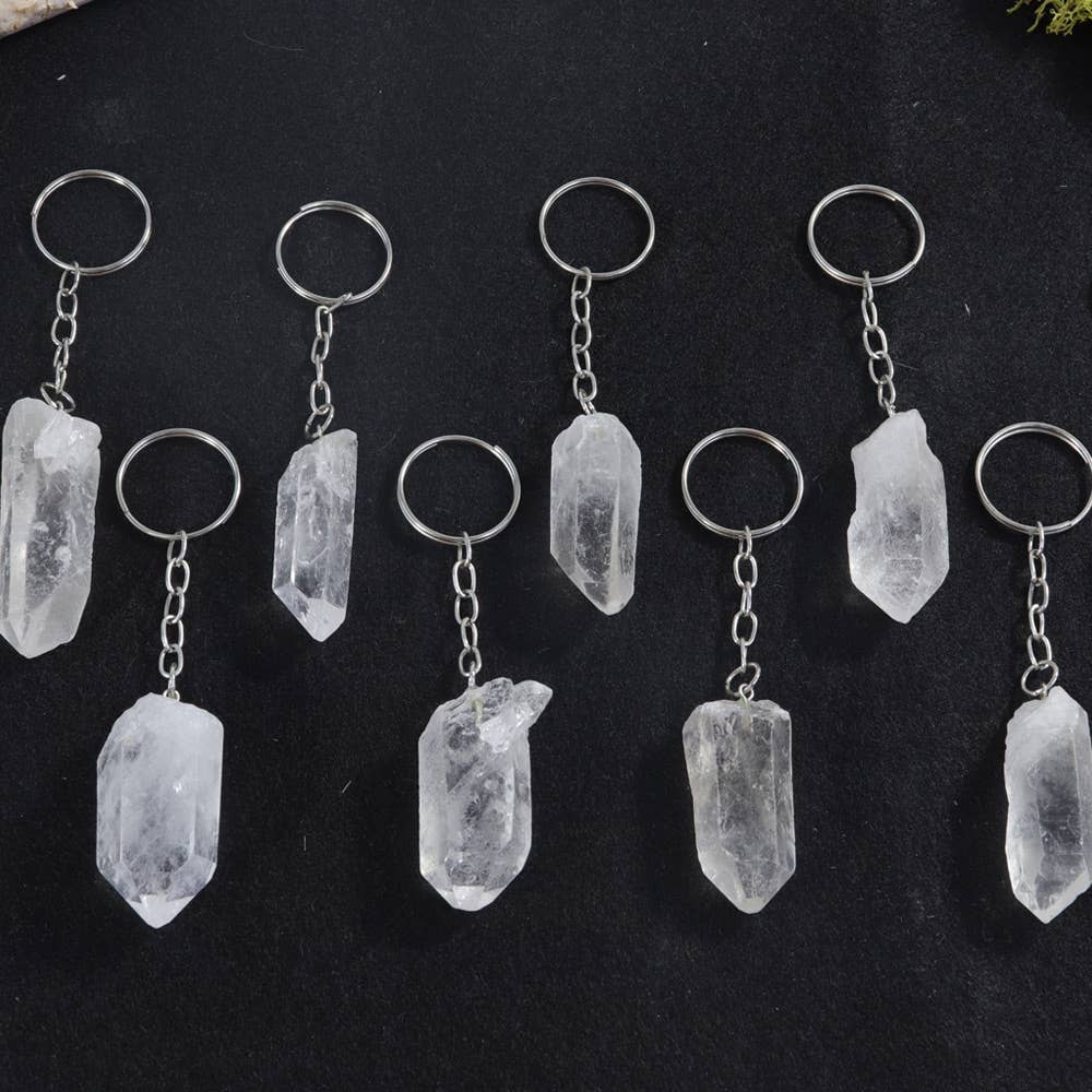 Clear Quartz Point Keychain | Gemstone Key Chains