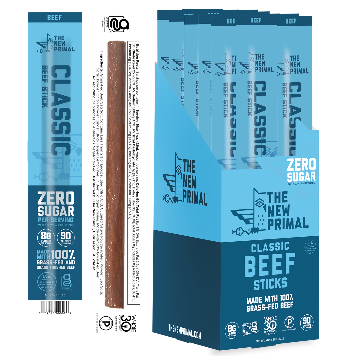 Classic 100% Grass-Fed Beef Meat Sticks, Zero Sugar
