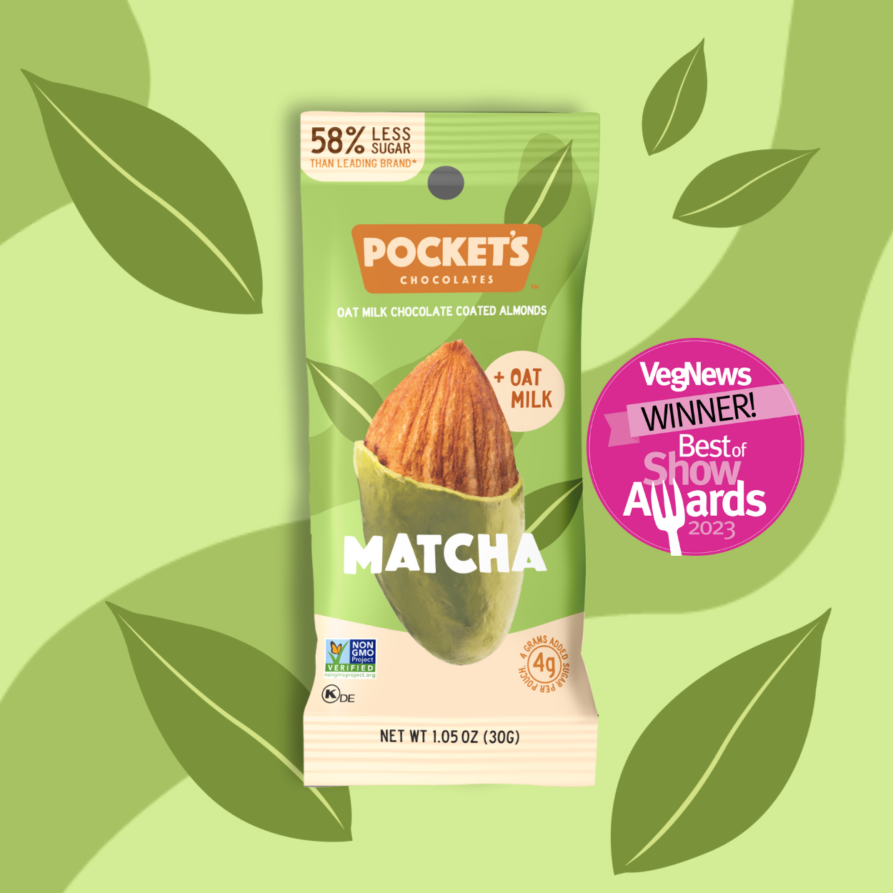 Pocket's Chocolates (Formerly Pocket Latte) - Matcha Chocolate Almonds, 1.05 oz Single Serve Packs