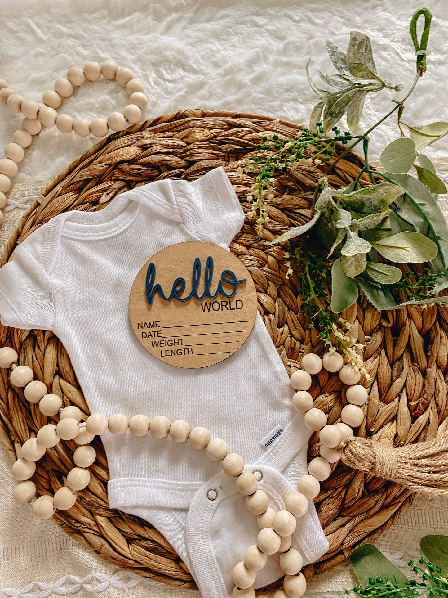 Hello World Birth Stat Announcement Wood Disc - Layered 3D