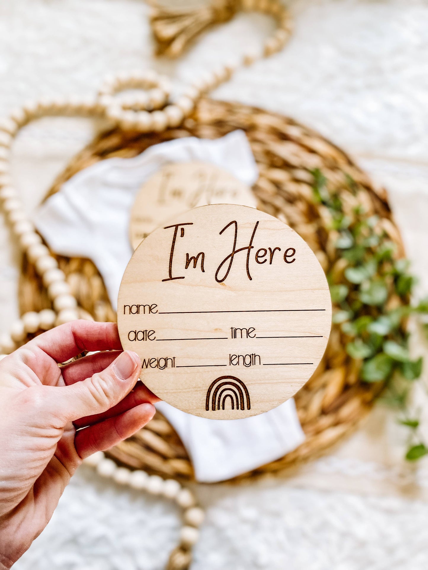 Rainbow Birth Announcement Wood Stat Plaque