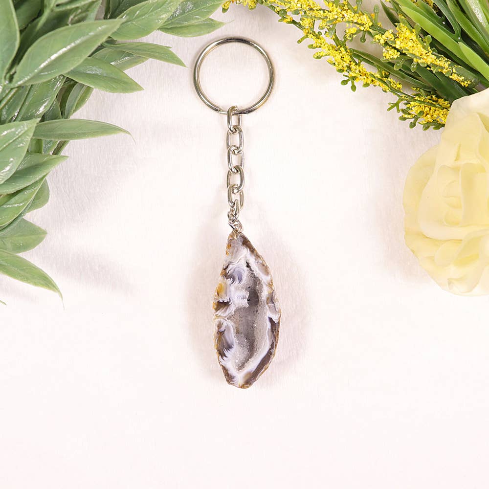 Natural Agate Geode Key Chain | Gemstone Key Chain