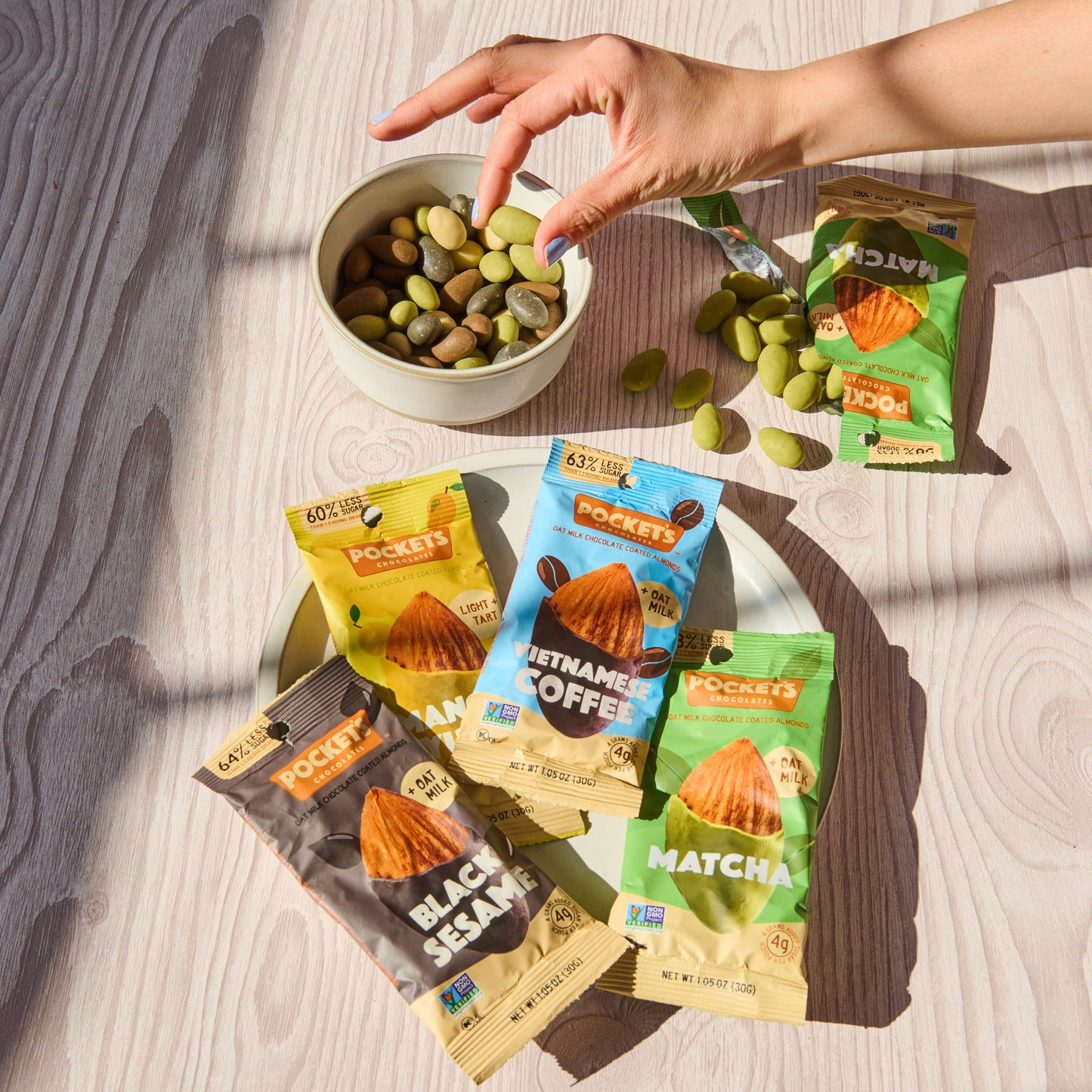 Pocket's Chocolates (Formerly Pocket Latte) - Matcha Chocolate Almonds, 1.05 oz Single Serve Packs