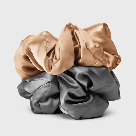 KITSCH - Satin Sleep Pillow Scrunchies - Charcoal/Gold